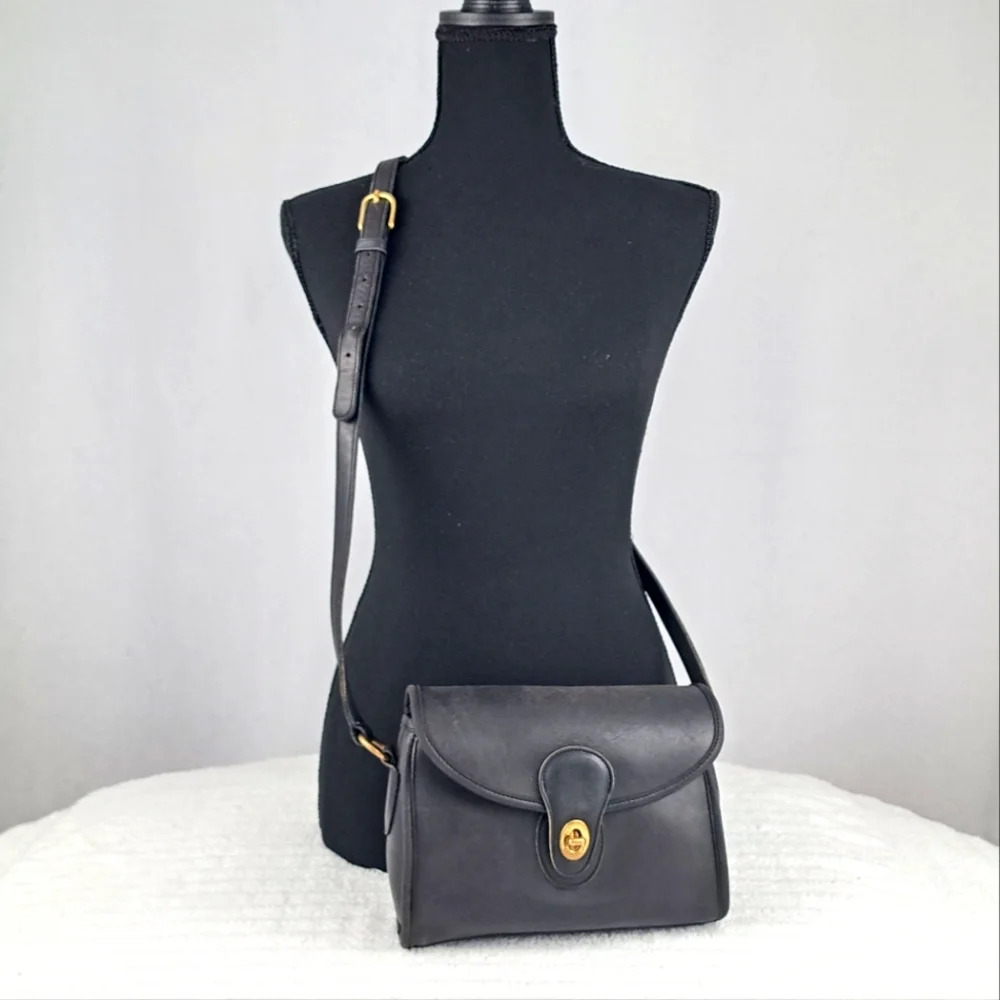 Coach Black Leather Crossbody with Gold Turn-Lock